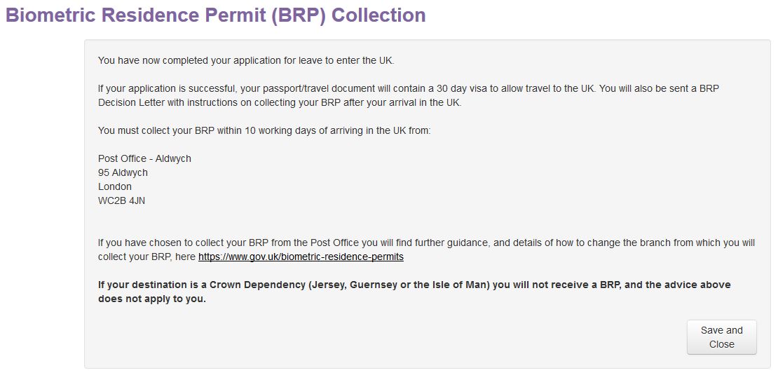 Biometric Residence Permit (BRP) Collection